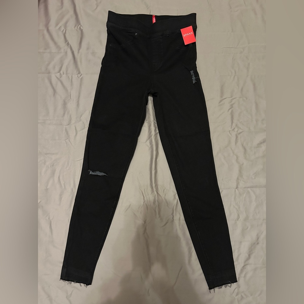 Spanx distressed denim leggings in vintage black color Size Small NWT